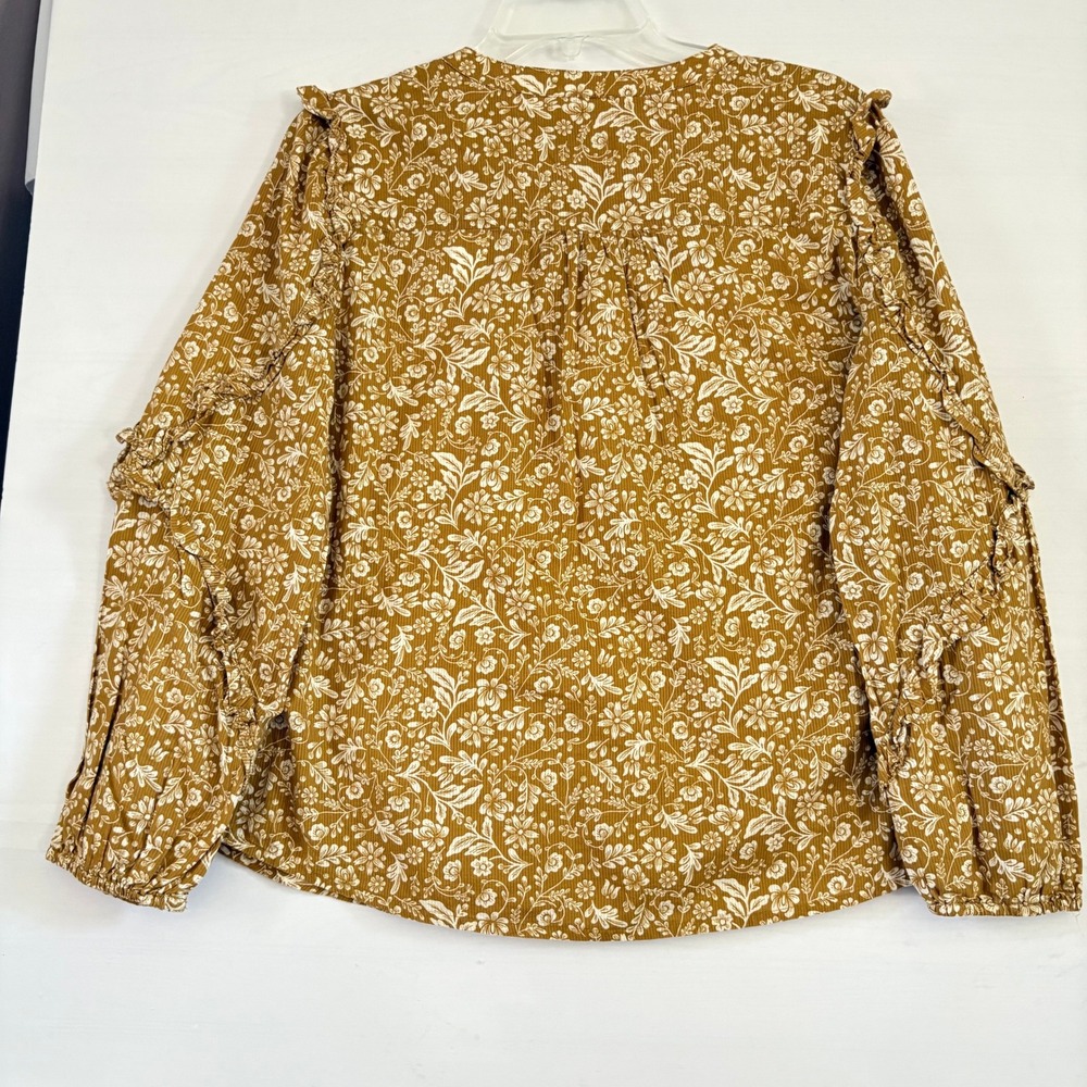 J.Crew Mustard Yellow Floral Ruffle Bib Corduroy Blouse Top Small - Picture 2 of 11